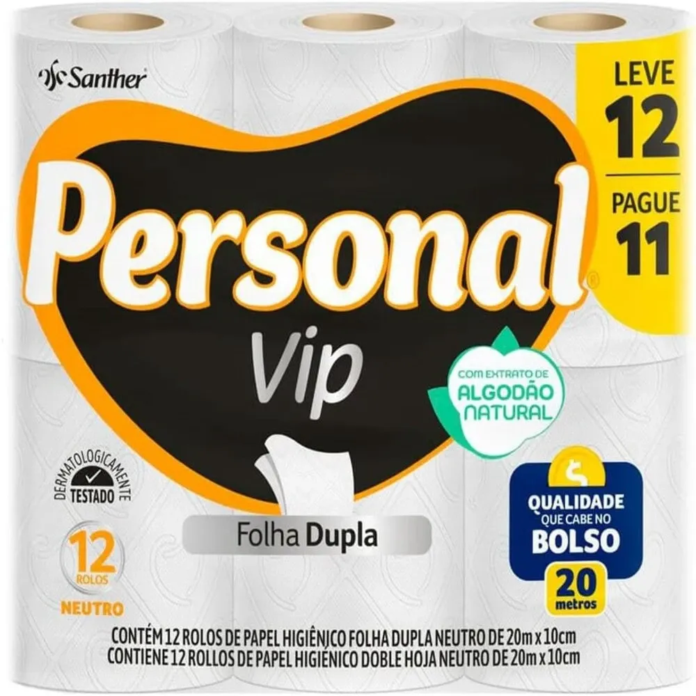 Papel Higiênico Personal Vip Folha Dupla Neutro Leve 12 Pague 11